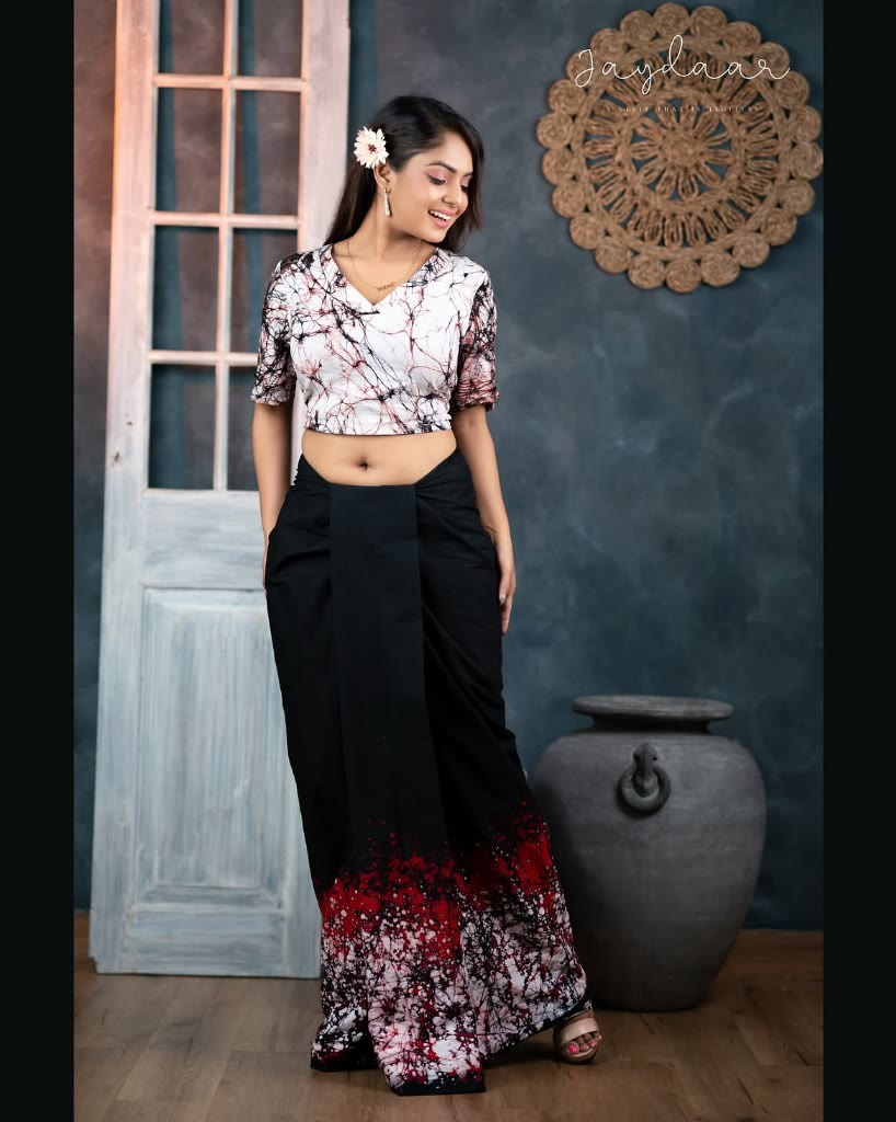 Atelier Silhouette — Draped skirt and marble crackle crop top